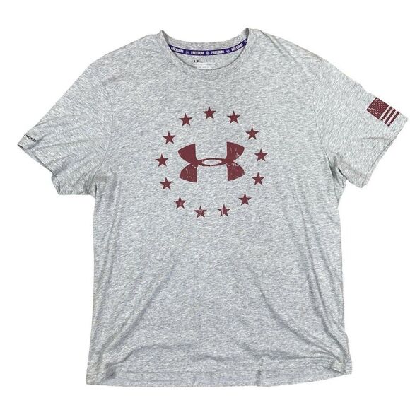 Under Armour Freedom Tee Size XL Gray Red - Picture 1 of 4